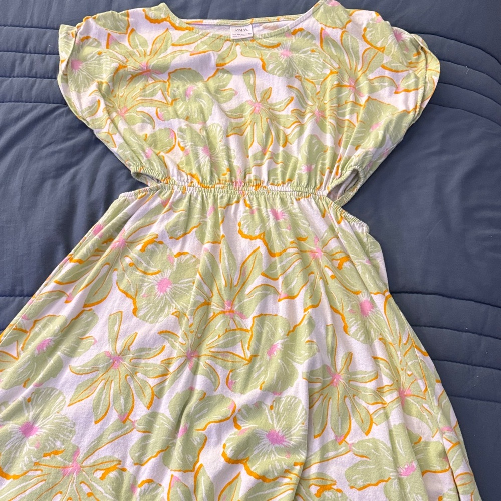 Zara Kids Floral Dress in Yellow and Green
